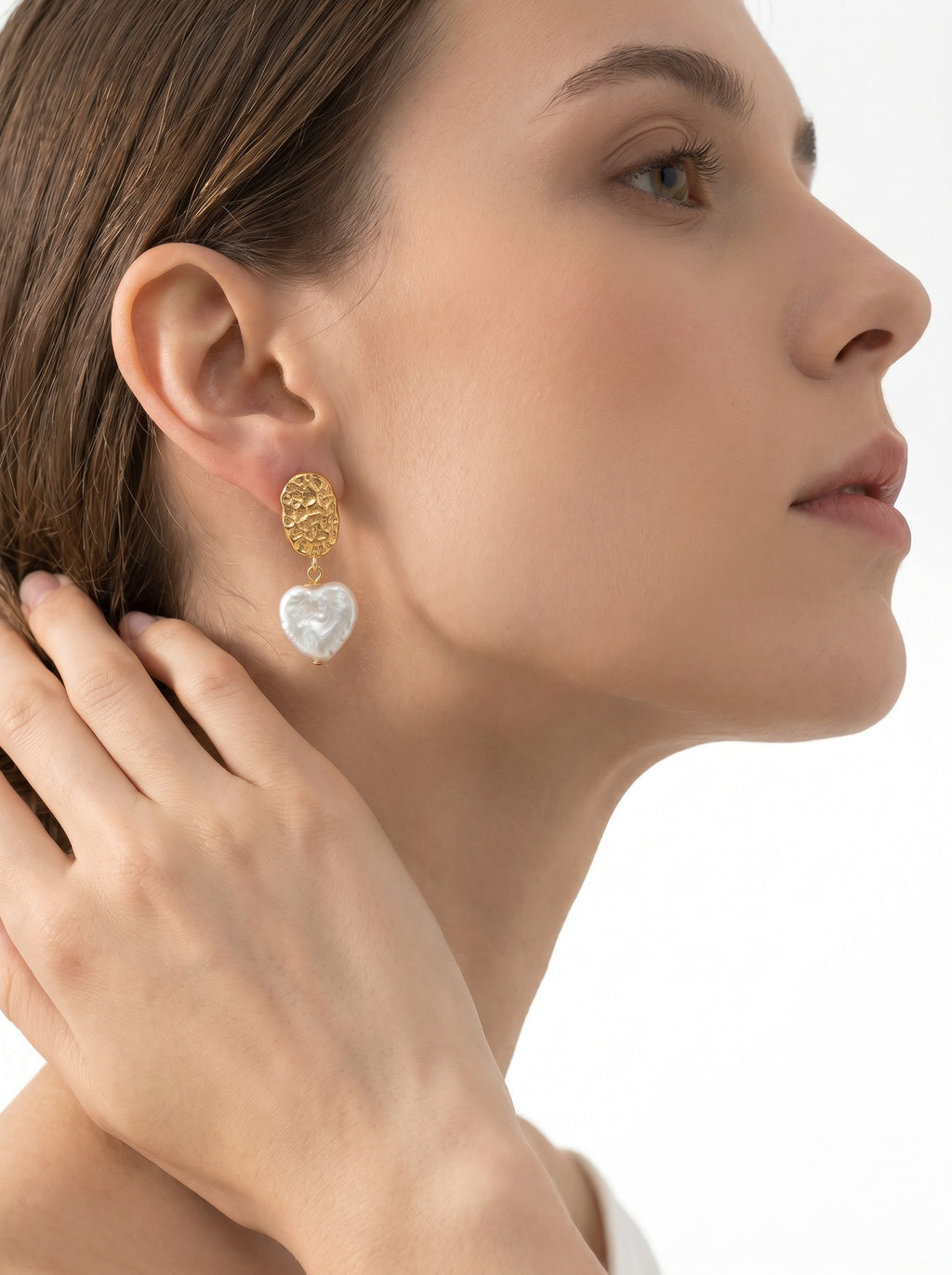 Retro heart nature Baroque Pearls Gold Earrings, wedding jewelry for bride/bridesmaid