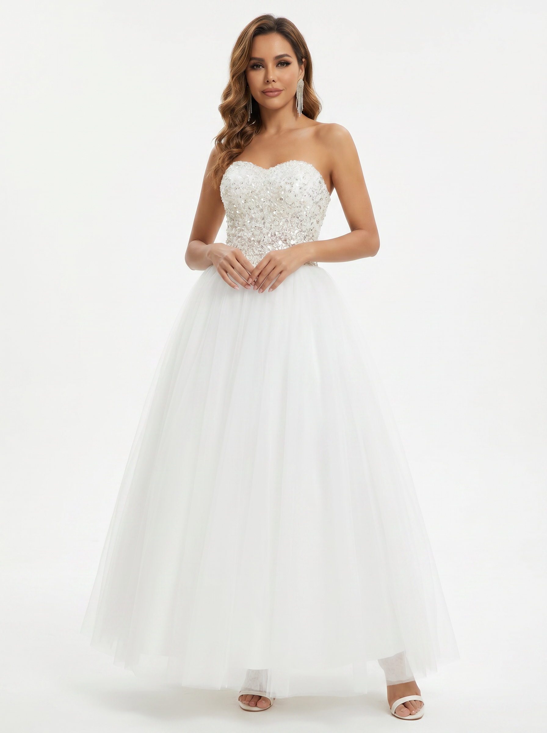 Crystal sequin strapless wedding dress
