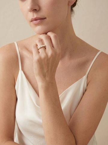 Diamond inlaid natural pearl ring, wedding jewelry for bride/bridesmaid
