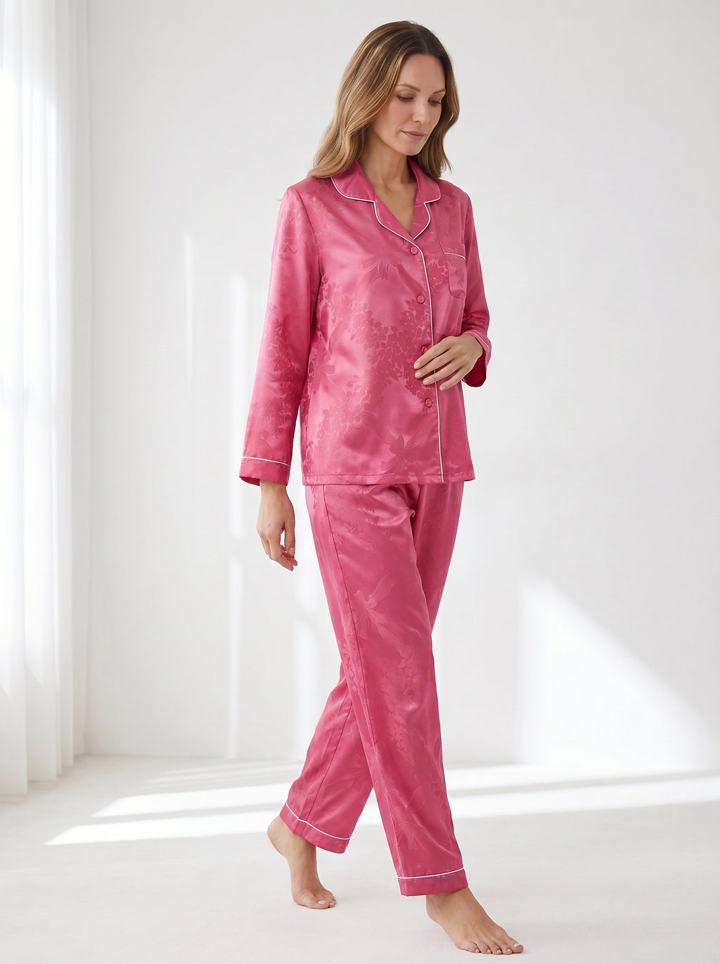 Bow Pattern Jacquard Color blocking 100% mulberry silk pajama set, bride/bridesmaid gift