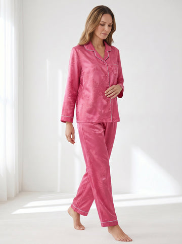 Bow Pattern Jacquard Color blocking 100% mulberry silk pajama set, bride/bridesmaid gift