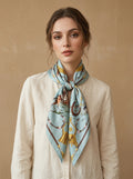 35.4in Mint green vintage style print 100% mulberry Silk scarf accessories