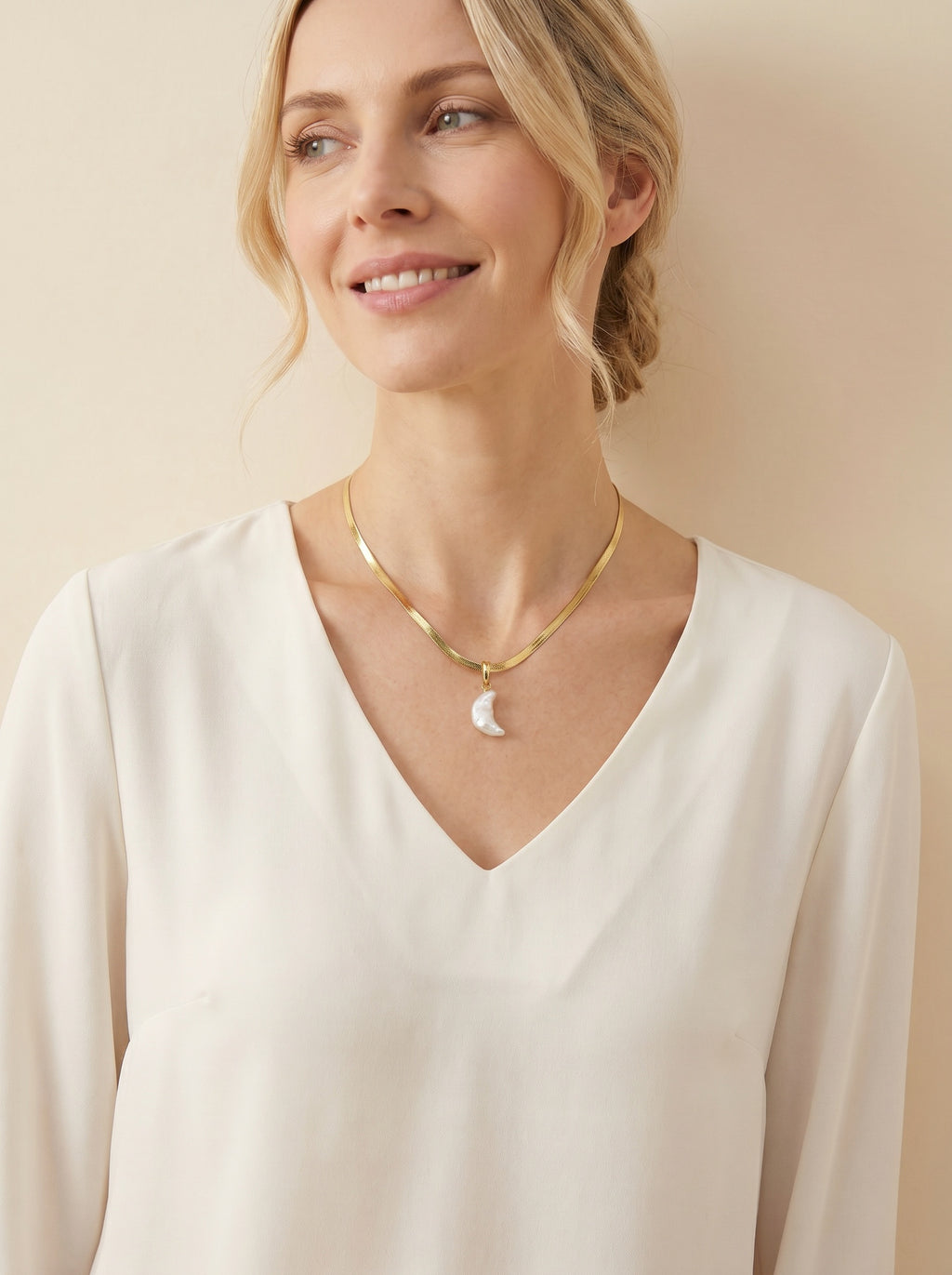 Moon shaped natural pearl necklace, wedding jewelry for bride/bridesmaid