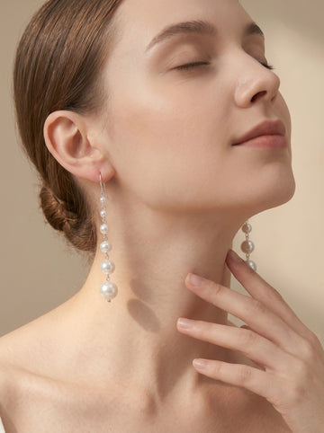sterling silver chain pearl earrings, wedding jewelry for bride/bridesmaid