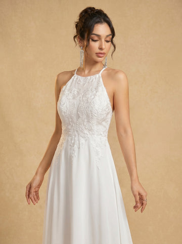 Handmade appliques backless prom dress