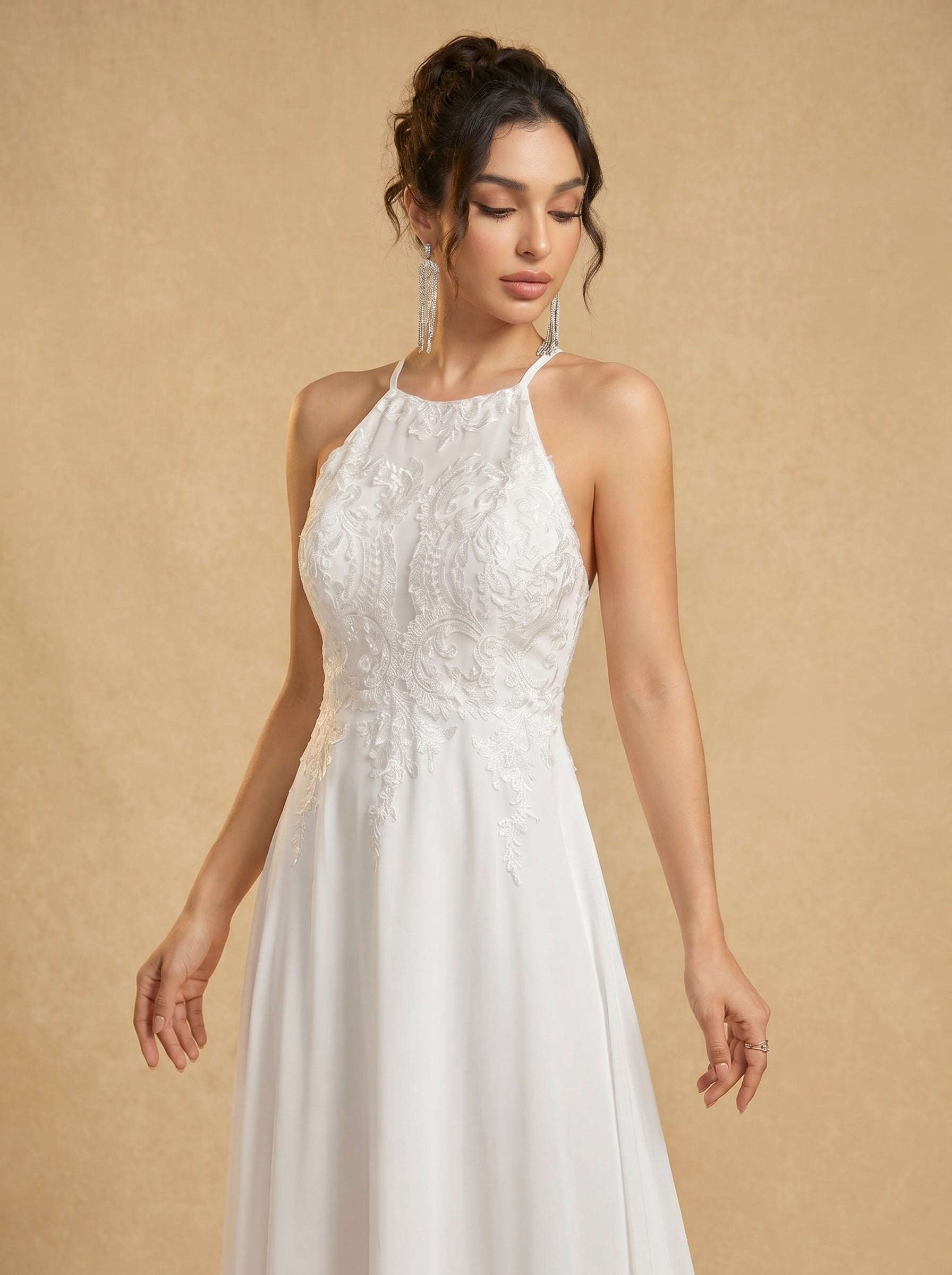 Handmade appliques backless prom dress