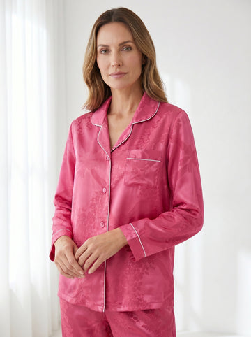 Bow Pattern Jacquard Color blocking 100% mulberry silk pajama set, bride/bridesmaid gift