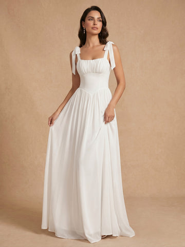 Lace up ruched bust Chiffon bridesmaid dress