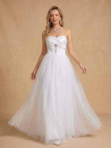 Cross waves satin hollow out wedding dress