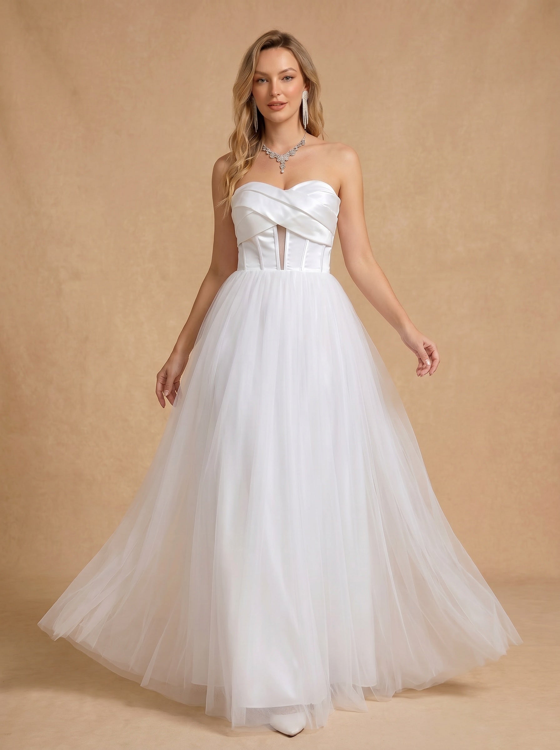 Cross waves satin hollow out wedding dress