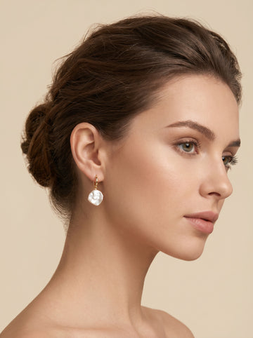 Petal shape nature Baroque Pearl Earrings, wedding jewelry for bride/bridesmaid