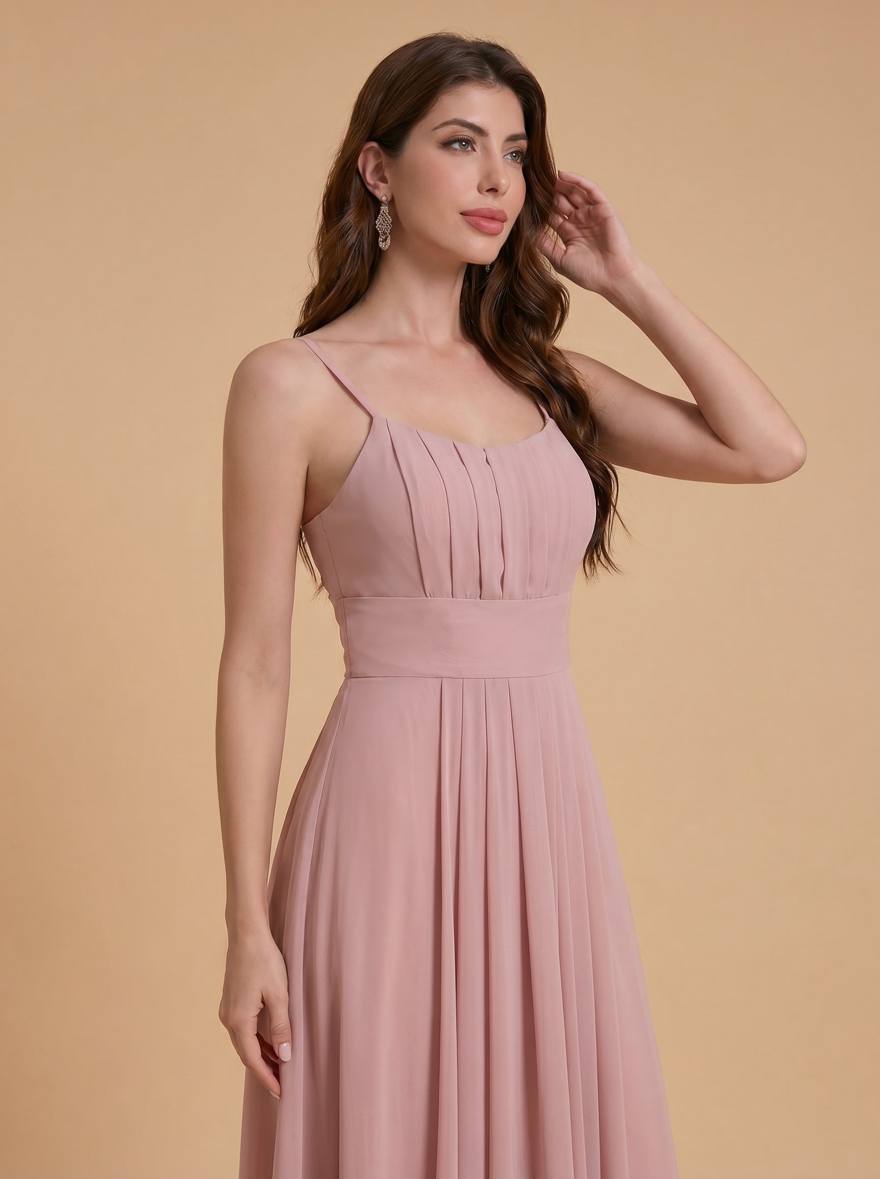 Spaghetti strap ruched bust Chiffon bridesmaid dress
