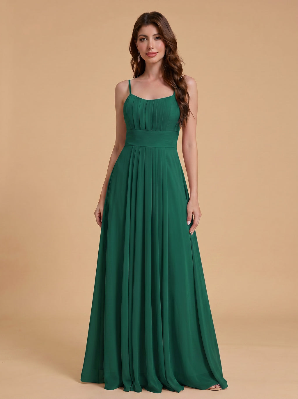 Spaghetti strap ruched bust Chiffon bridesmaid dress