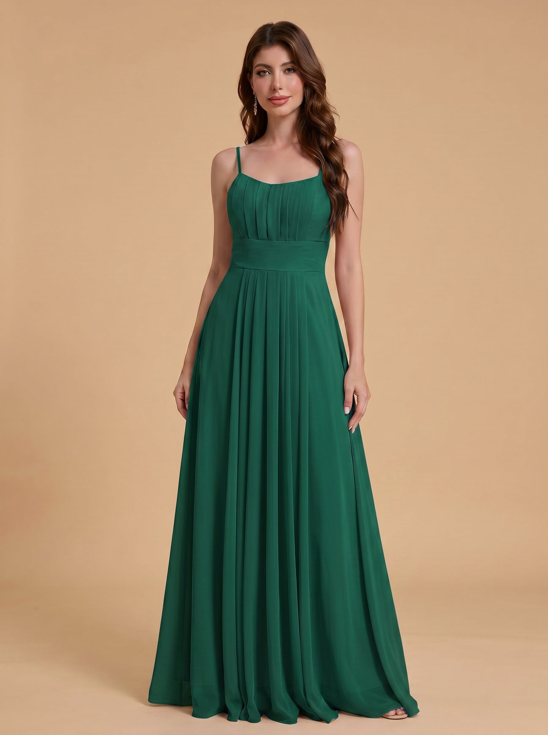 Spaghetti strap ruched bust Chiffon bridesmaid dress