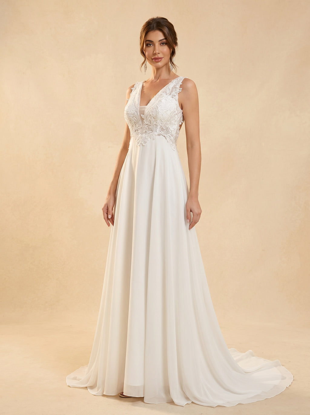 backless chiffon trailing wedding dress
