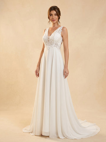 backless chiffon trailing wedding dress