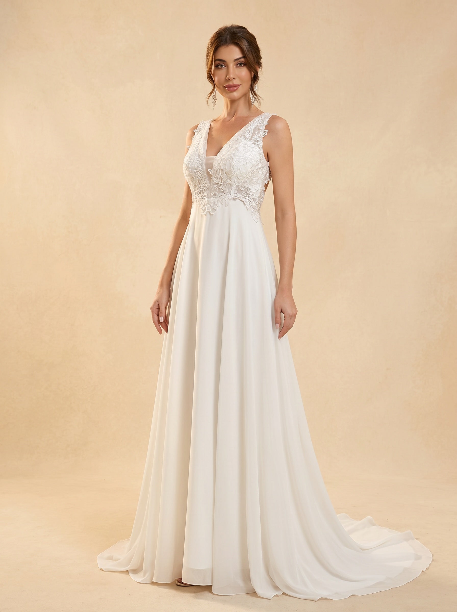 backless chiffon trailing wedding dress