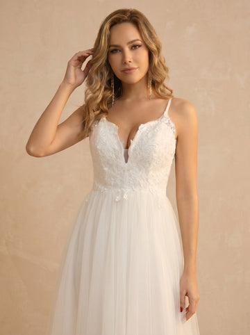 V neck Tulle midi Wedding dresses