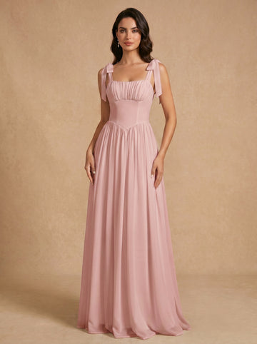 Lace up ruched bust Chiffon bridesmaid dress