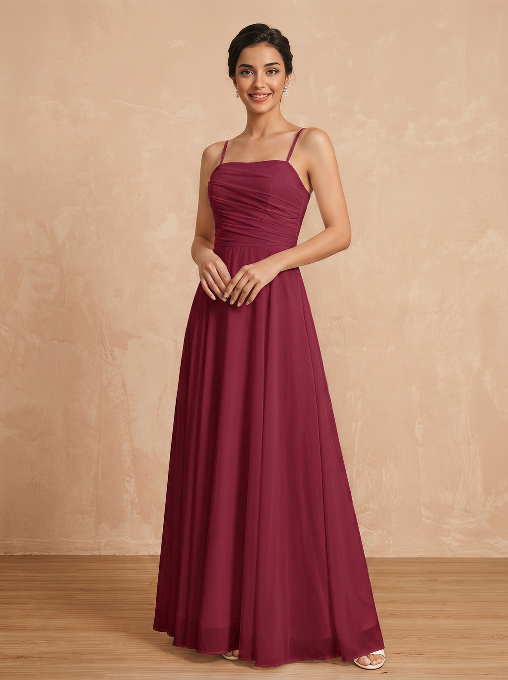 Lace up spaghetti strap ruched bust Chiffon bridesmaid dress
