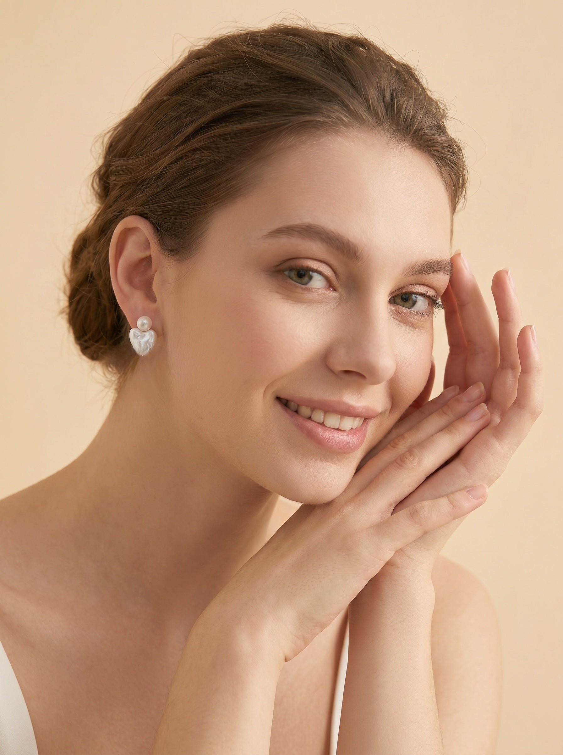 Heart natural baroque Pearls Earrings, wedding jewelry for bride/bridesmaid
