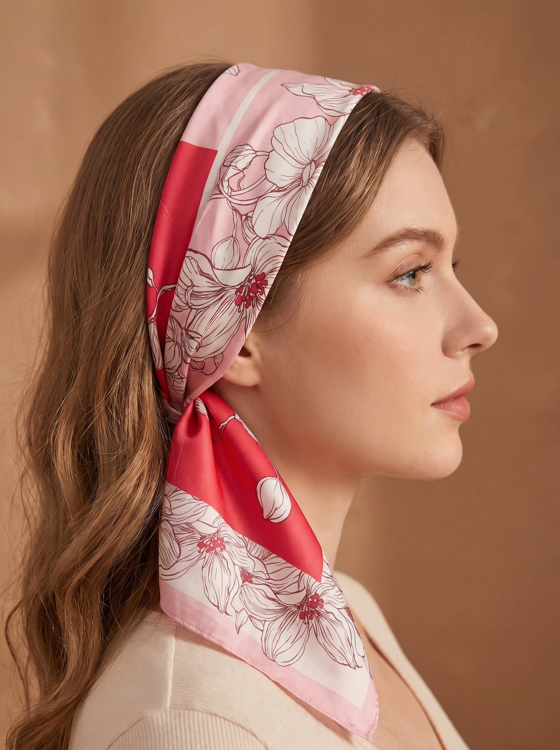 19.7in Floral print 100% mulberry Silk scarf accessories