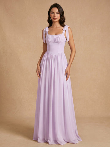 Lace up ruched bust Chiffon bridesmaid dress