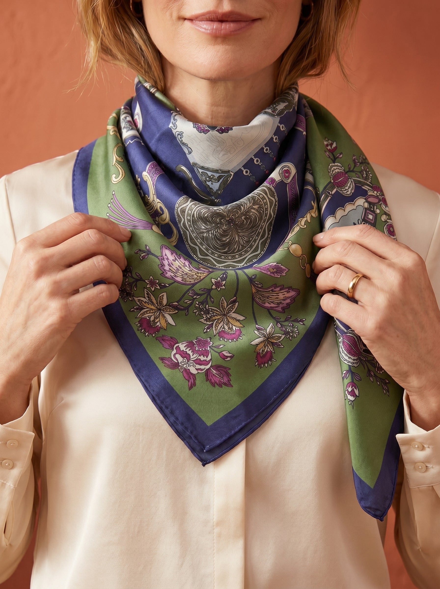 19.7in Vintage style print 100% mulberry Silk scarf accessories