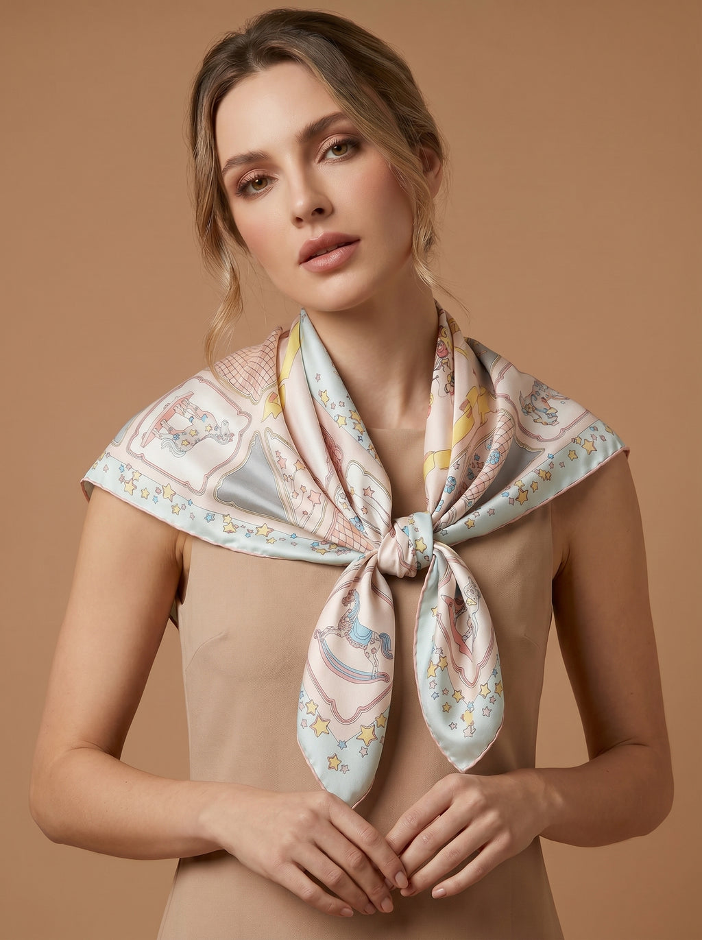 27.5in Little Trojan Horse print 100% mulberry Silk scarf accessories