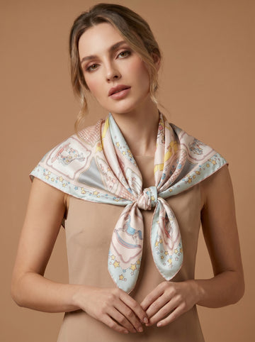 27.5in Little Trojan Horse print 100% mulberry Silk scarf accessories