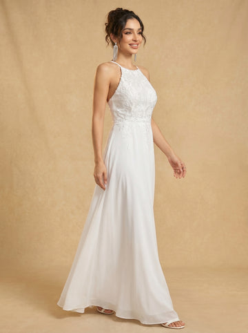 Handmade appliques backless prom dress