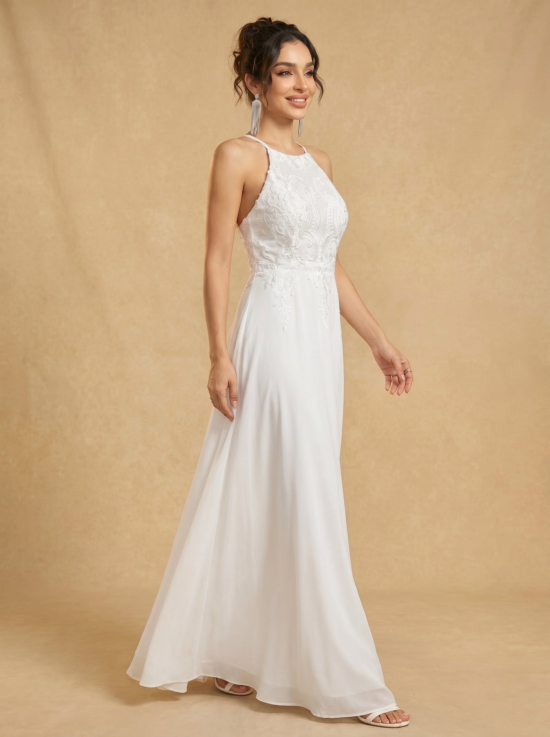 Handmade appliques backless prom dress