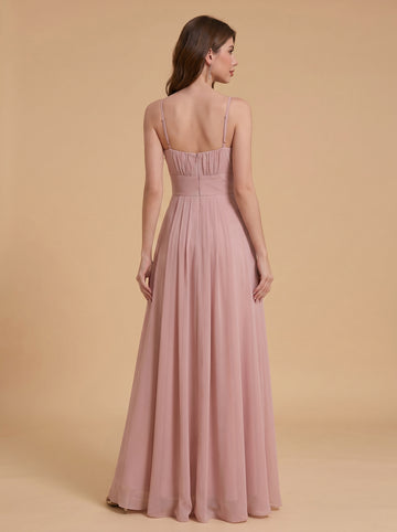 Spaghetti strap ruched bust Chiffon bridesmaid dress