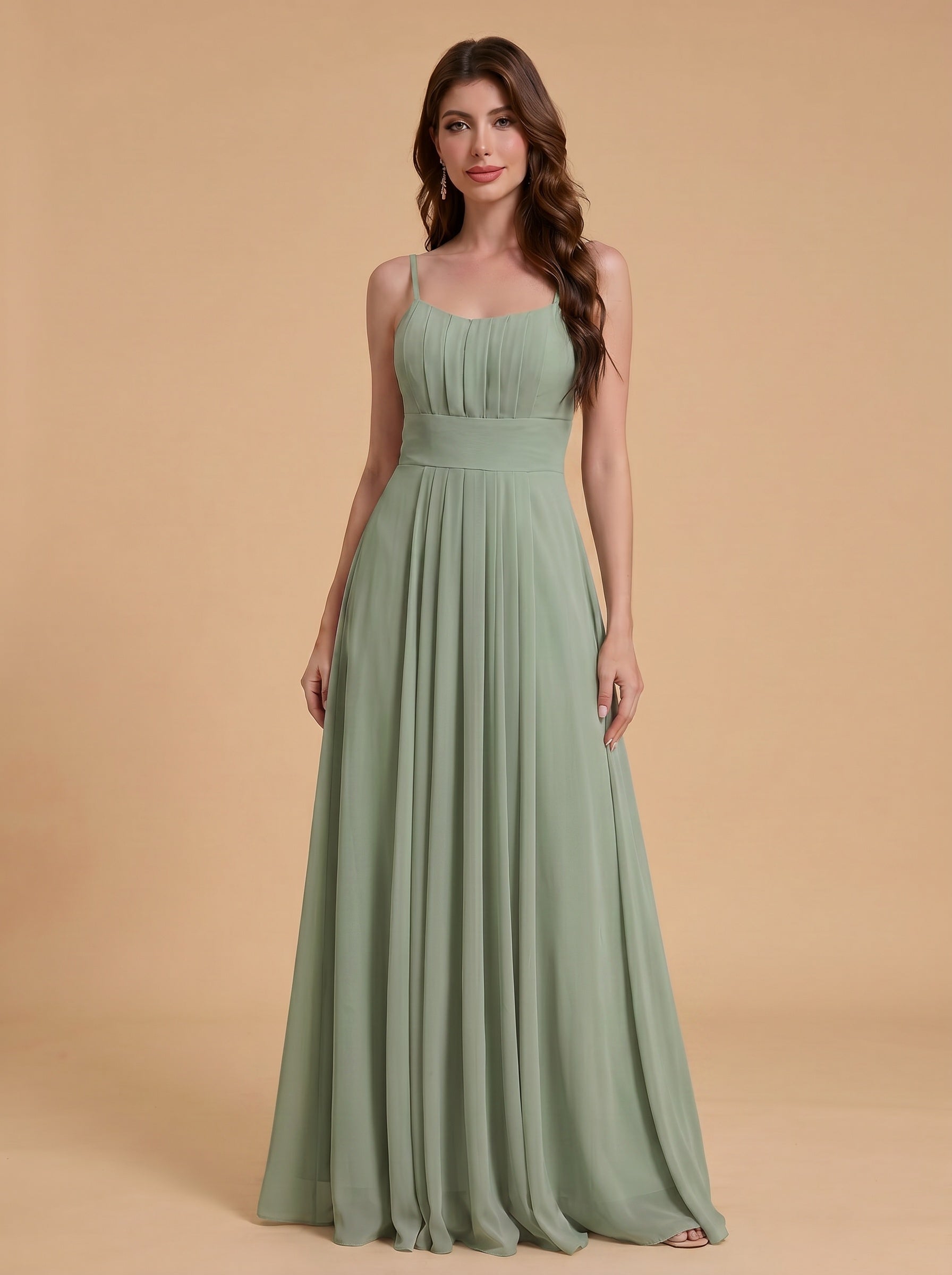 Spaghetti strap ruched bust Chiffon bridesmaid dress