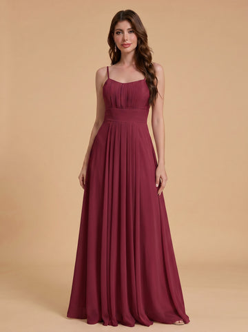 Spaghetti strap ruched bust Chiffon bridesmaid dress