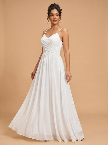 Lace up spaghetti strap ruched bust backless Chiffon bridesmaid dress