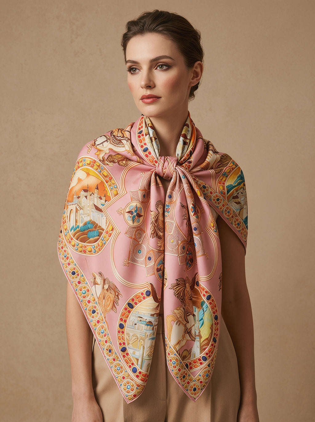 43.3in Vintage style print 100% mulberry Silk scarf accessories，Beach sunscreen scarf