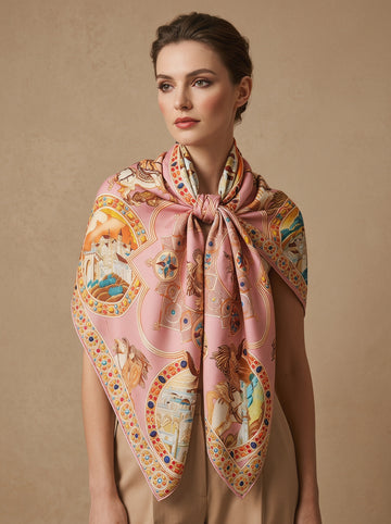 43.3in Vintage style print 100% mulberry Silk scarf accessories，Beach sunscreen scarf