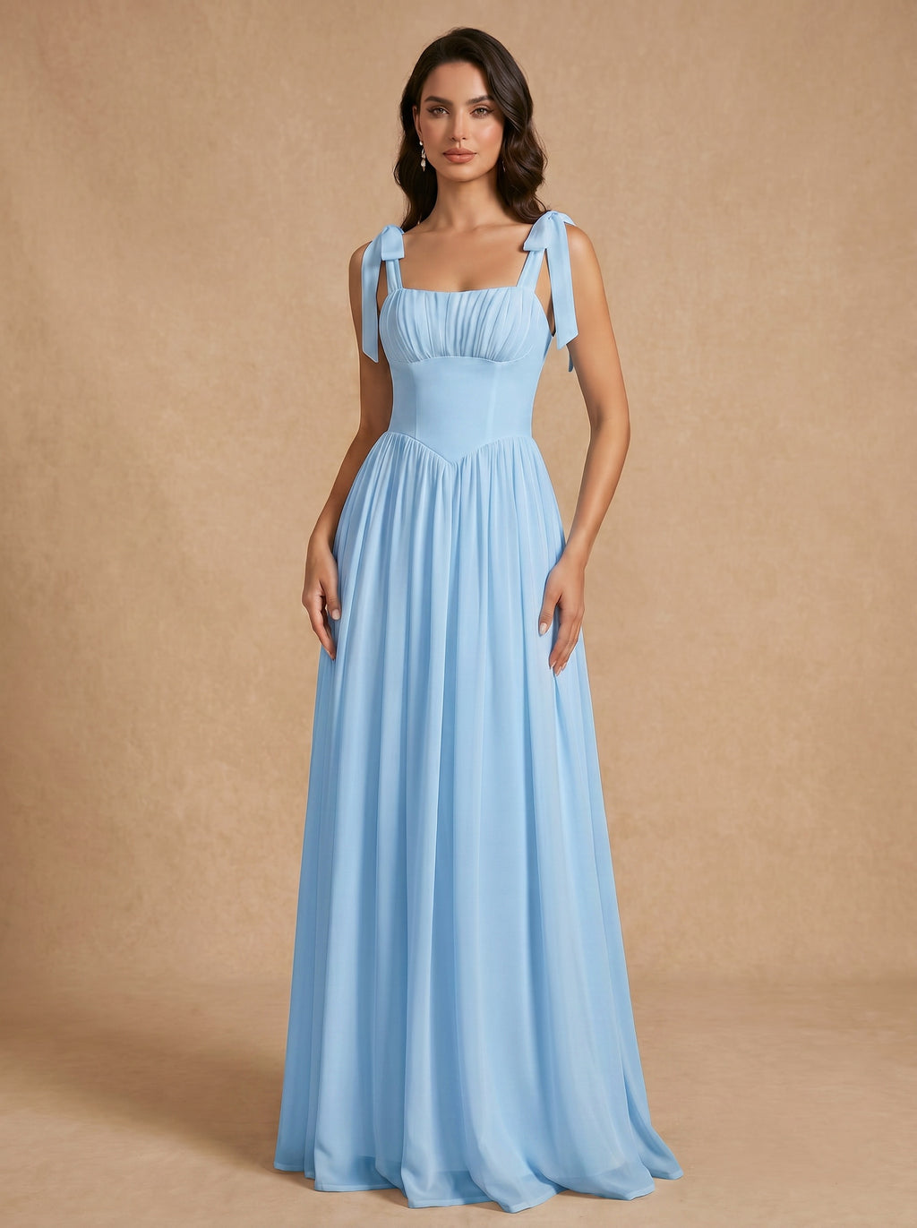 Lace up ruched bust Chiffon bridesmaid dress