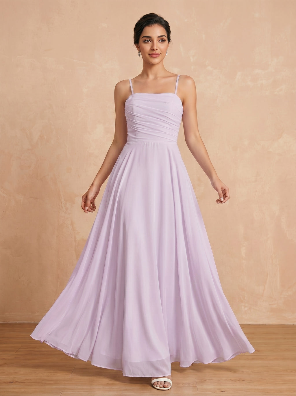 Lace up spaghetti strap ruched bust Chiffon bridesmaid dress