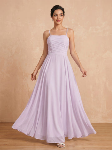 Lace up spaghetti strap ruched bust Chiffon bridesmaid dress