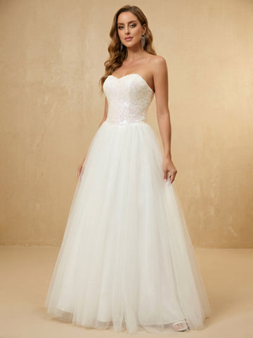 Gradient pink glitter strapless wedding dress