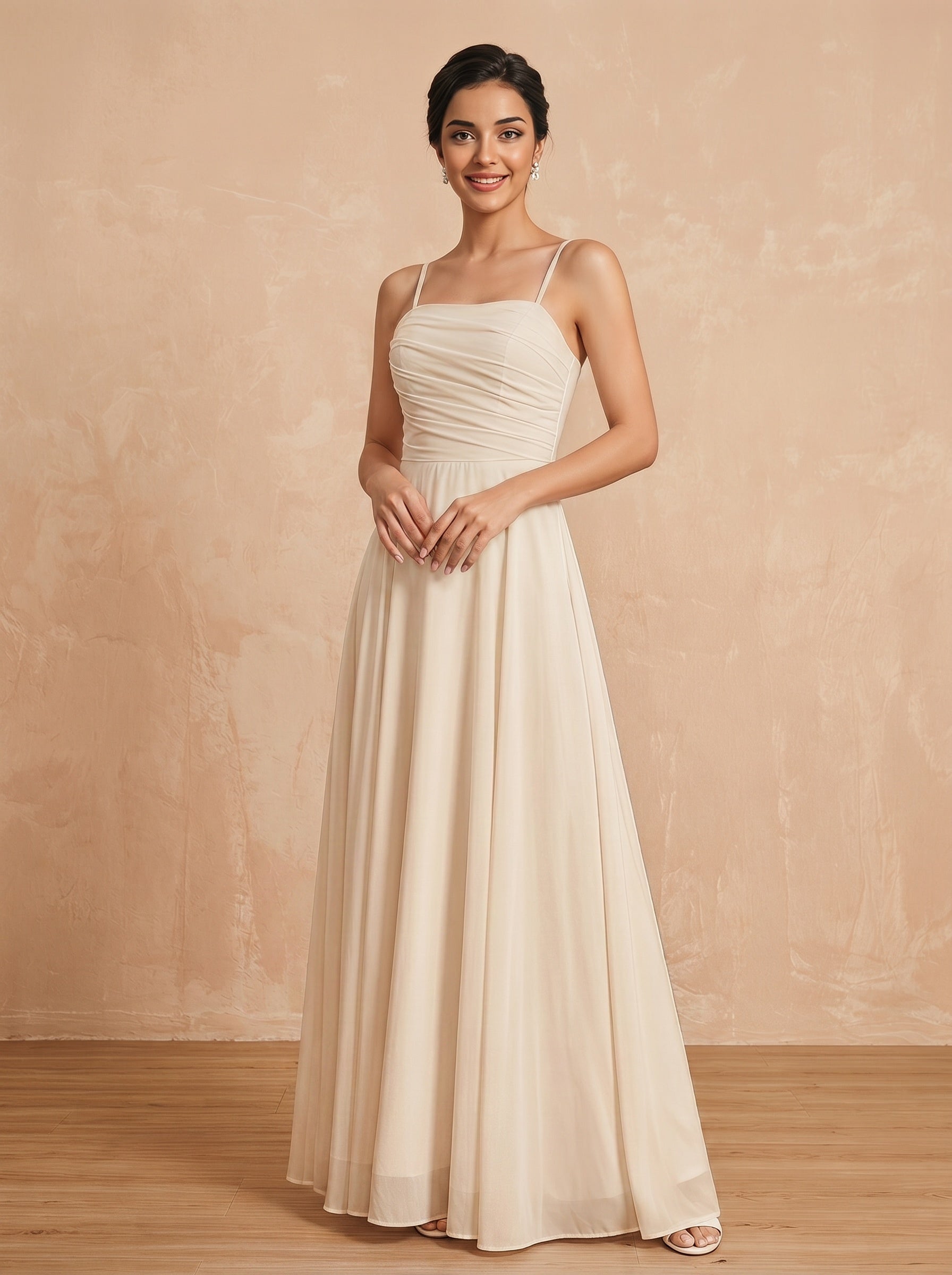 Lace up spaghetti strap ruched bust Chiffon bridesmaid dress
