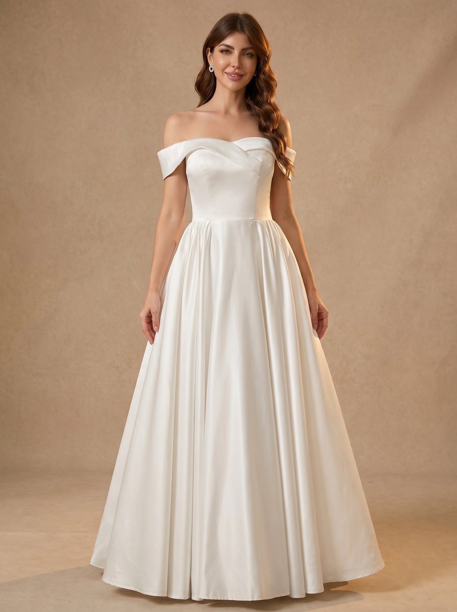 Off The Shoulder Satin Wedding Dresses with Pleated
