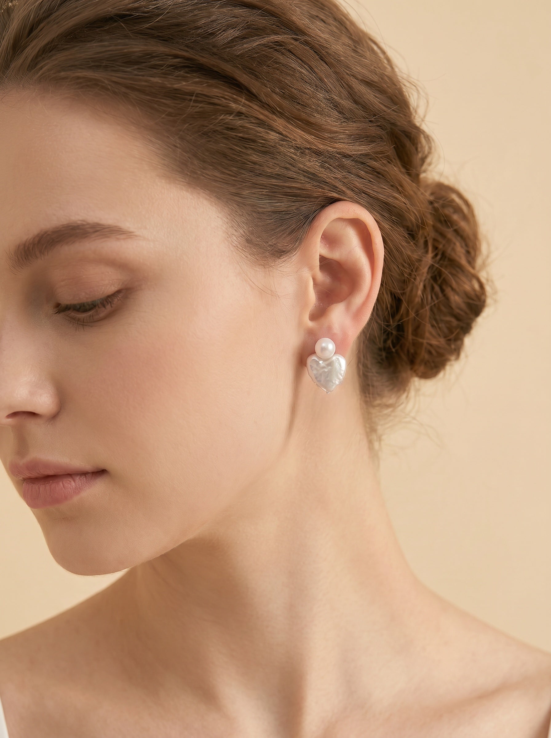 Heart natural baroque Pearls Earrings, wedding jewelry for bride/bridesmaid