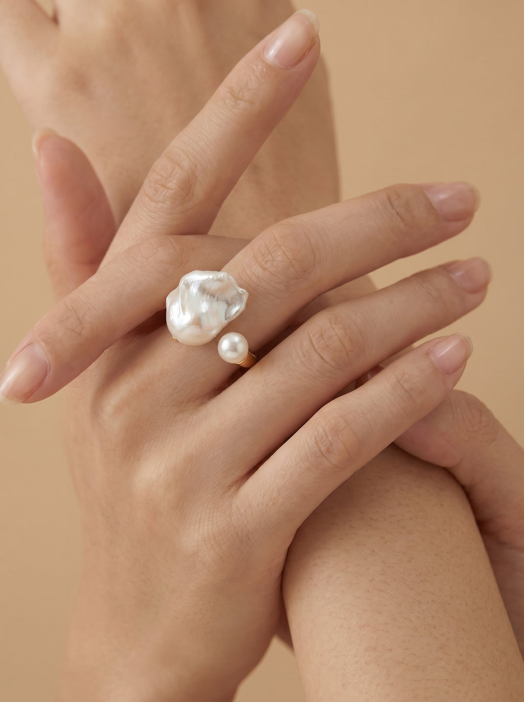 Open Natural Pearl engagement ring, wedding jewelry for bride/bridesmaid