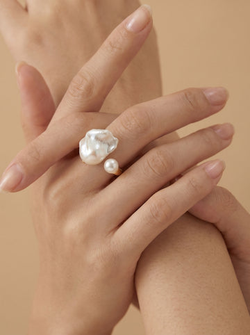 Open Natural Pearl engagement ring, wedding jewelry for bride/bridesmaid