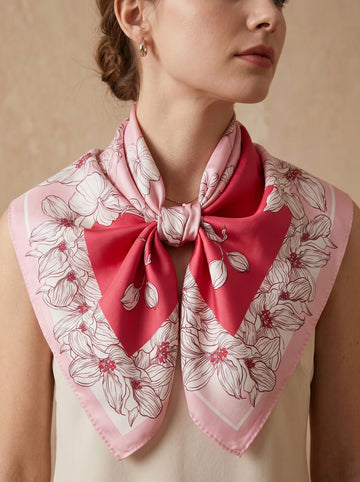 19.7in Floral print 100% mulberry Silk scarf accessories
