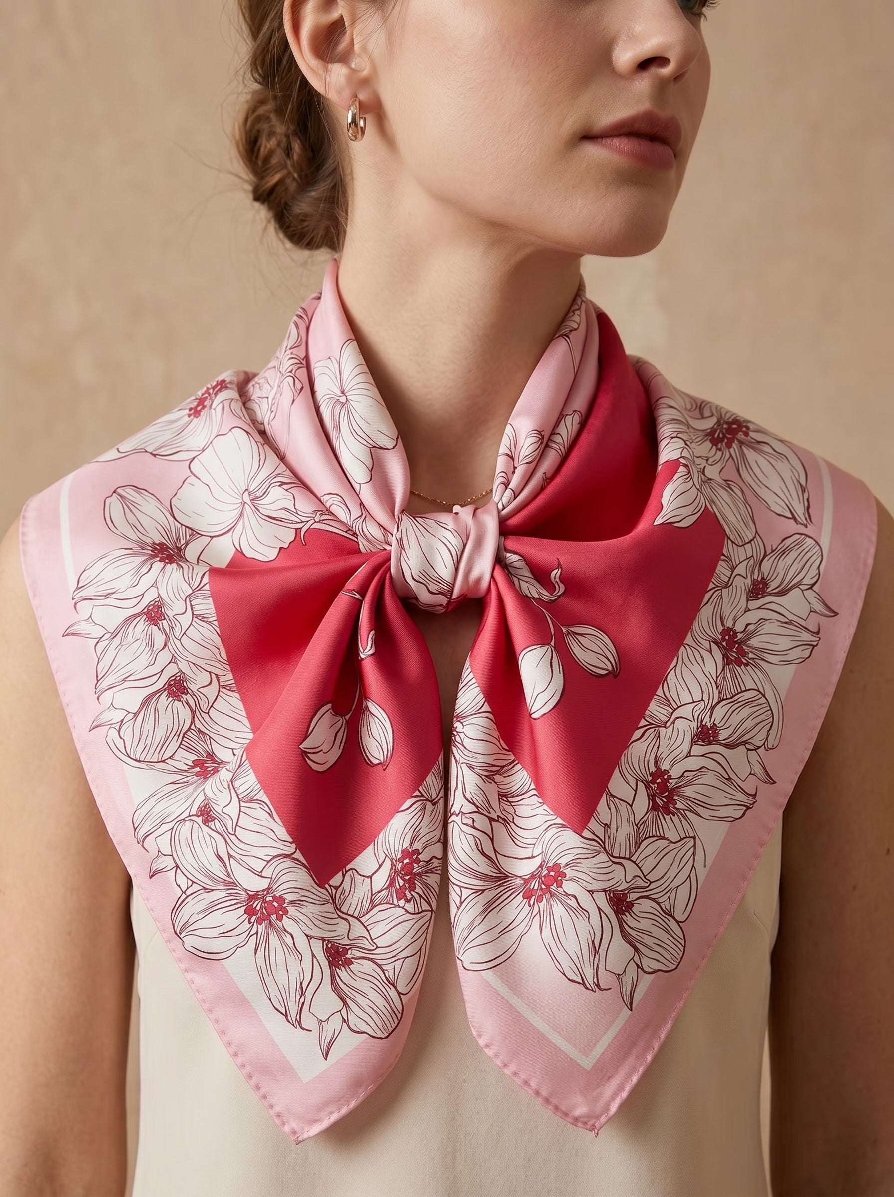 19.7in Floral print 100% mulberry Silk scarf accessories