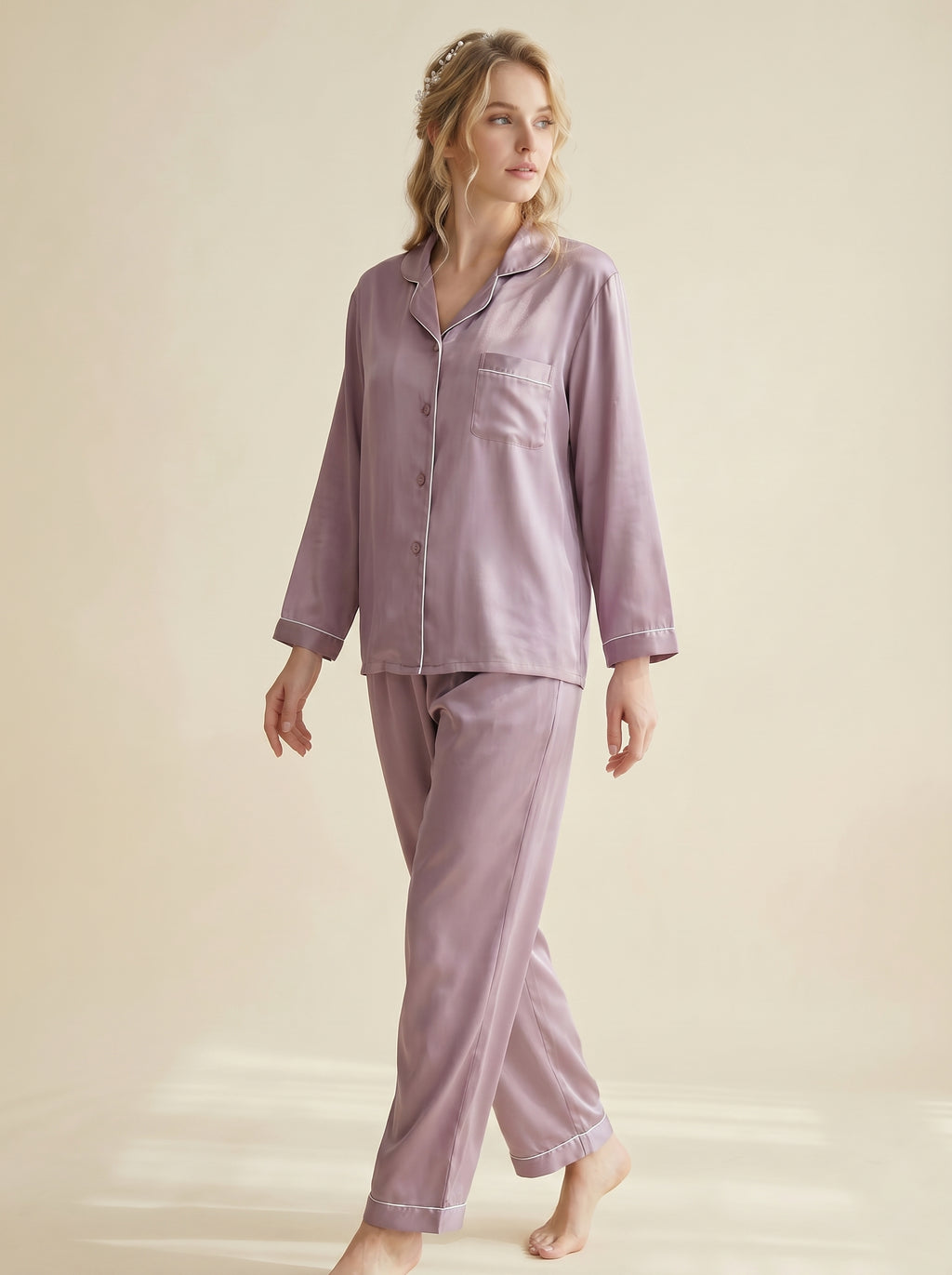 Color blocking 100% mulberry silk pajama set, bride/bridesmaid gift